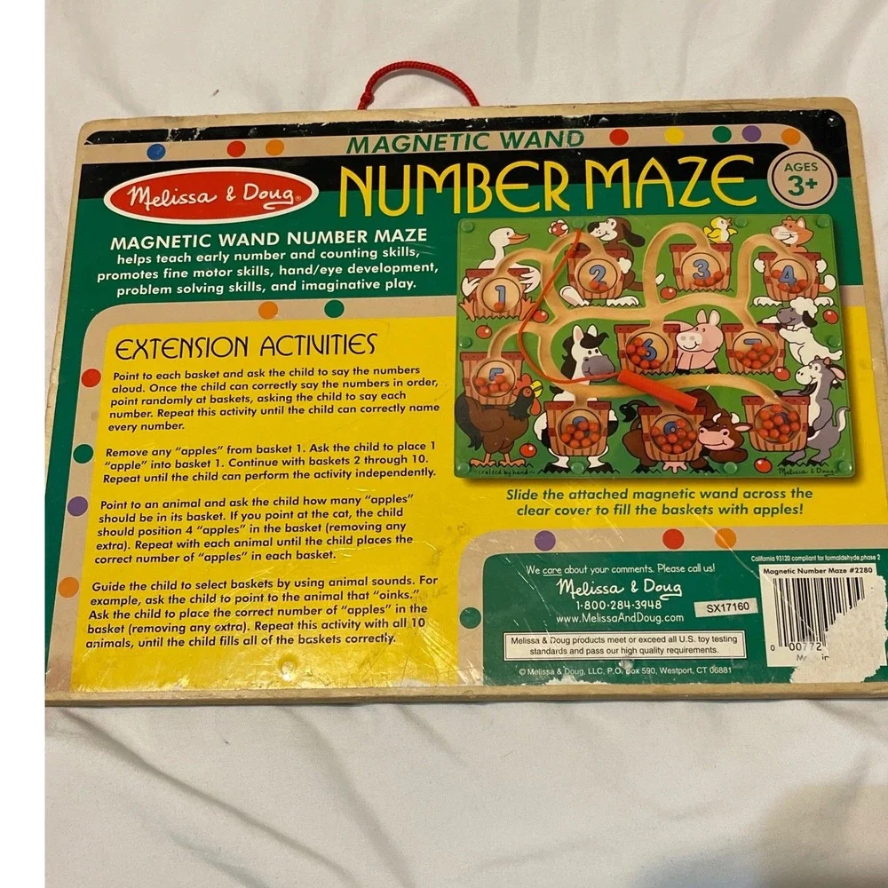 Melissa & Doug Magnetic‎ Wand Number Maze Wooden Toy Farm Animal Counting Game
